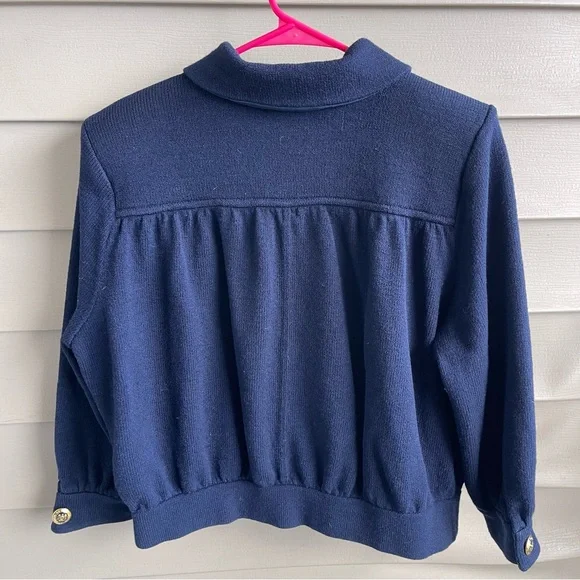 St. John Basics Cardigan Womens L Navy Blue Santana Knit Jacket Sweater Luxury - Picture 2 of 9